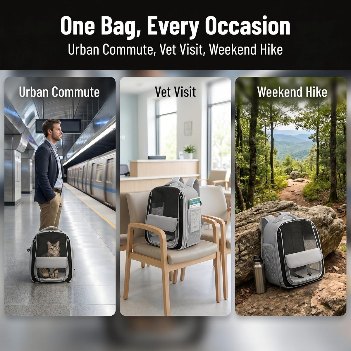 Pet Carrier Backpack for Cats and Small Dogs, Transparent PC Window, Breathable Mesh Sides, Front Pocket, Comfortable Padded Straps