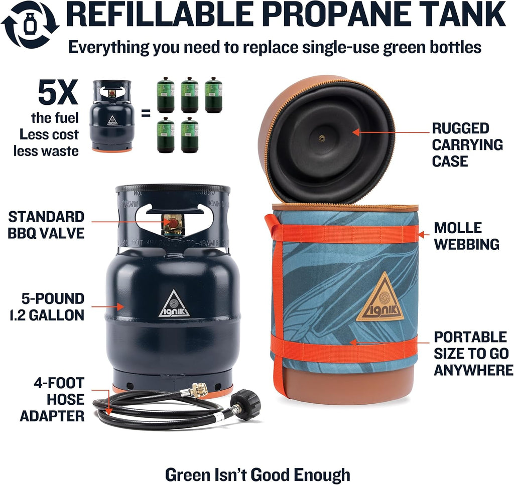 Ignik Refillable Gas Growler Deluxe 5-Pound Empty Propane Tank with Carry Case and Adapter Hose