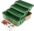 Plano Three-Tray Tackle Box Catfish Kit, Green/Tan, Rust-Proof Brass Latch, Top-Access Tray Compartments with Deep Storage, Made in the USA, Portable Fishing Gear Storage Organizer