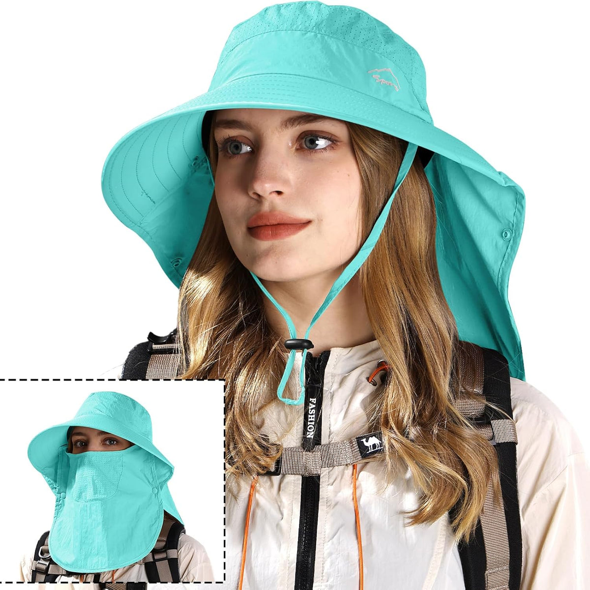 Rosoz Sun Hat for Men Women with Neck Flap& Removable Face Cover Wide Brim