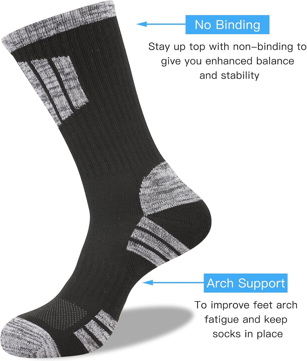 COOVAN Mens Hiking Crew Socks 5 Pairs Moisture Wicking Cushioned Boot Socks