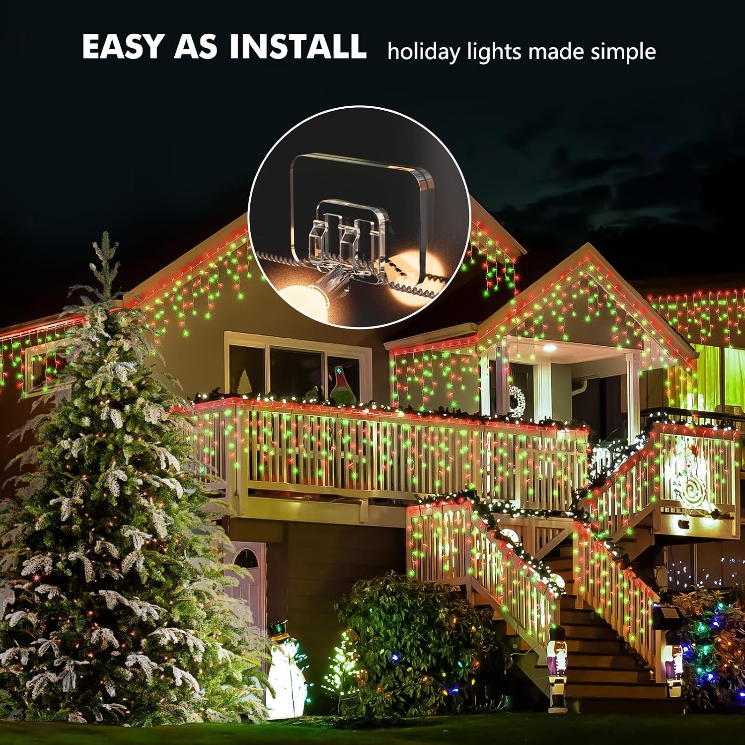 Hooks for Outdoor String Lights - 100 Pack with Adhesive Strips - No Damage, No Tools, No Holes, Waterproof and UV-Resistant, Perfect for Christmas and Patio Decor