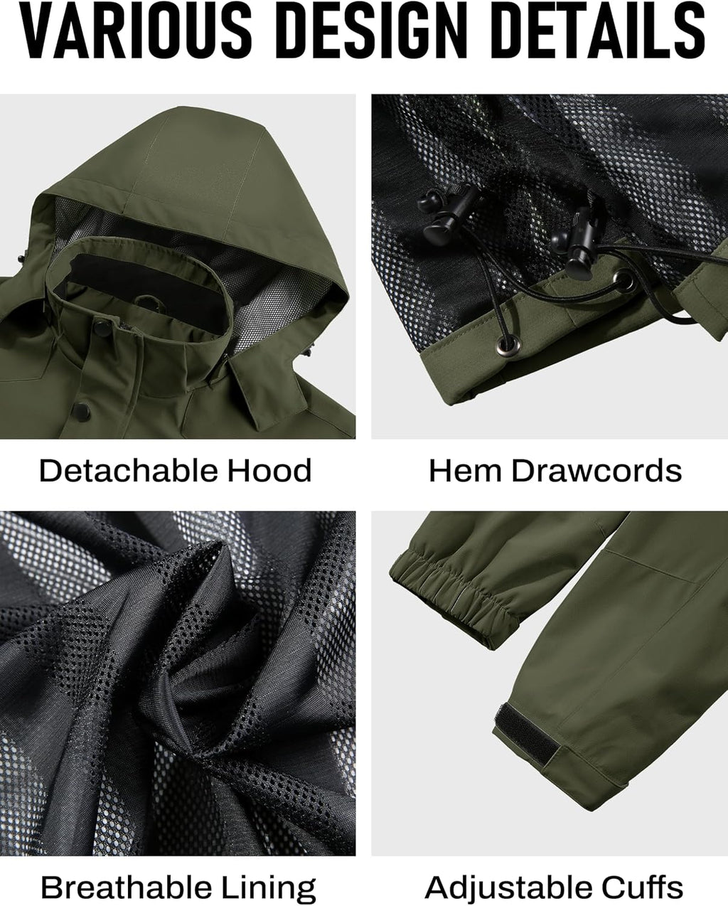 MAGCOMSEN Men's Lightweight Windbreaker Rain Jacket Raincoat with Detachable Hood for Hiking Fishing Activewear