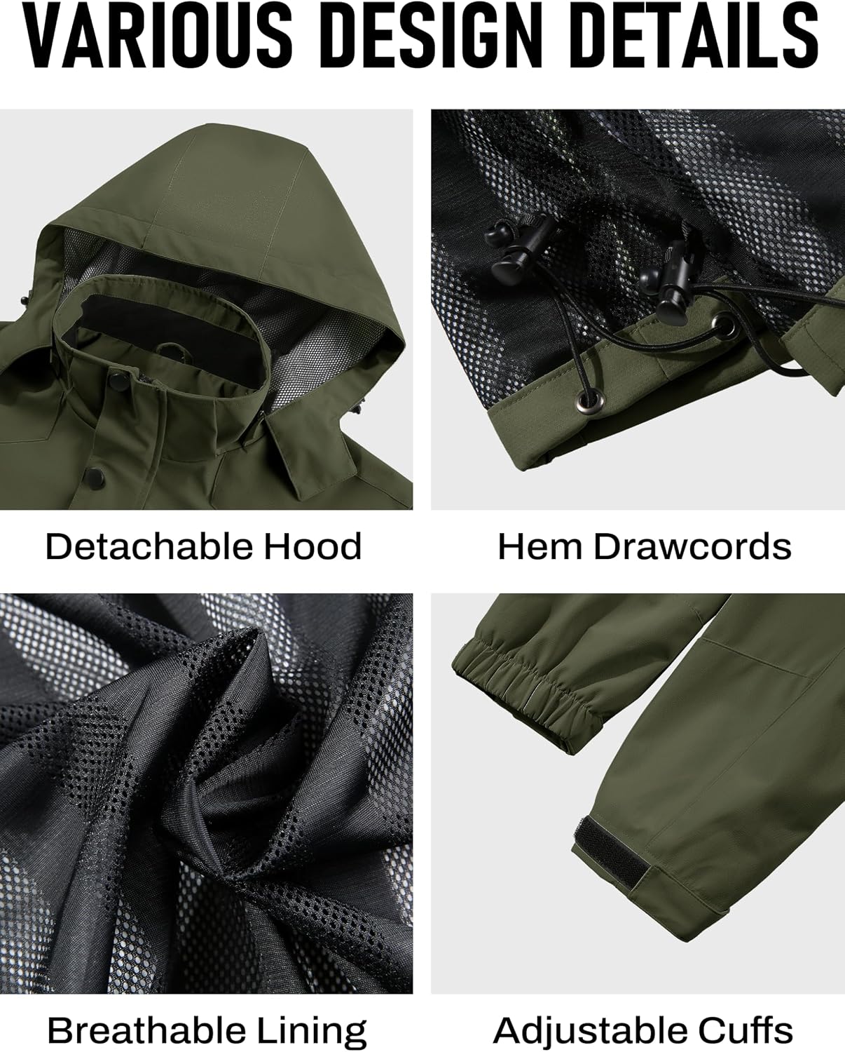 MAGCOMSEN Men's Lightweight Windbreaker Rain Jacket Raincoat with Detachable Hood for Hiking Fishing Activewear