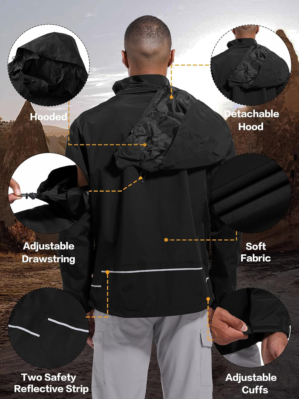 WENRONSTA Men's Lightweight Rain Jacket Waterproof Windbreaker Hooded Raincoat Shell Jacket Outdoor Hiking Fishing Travel