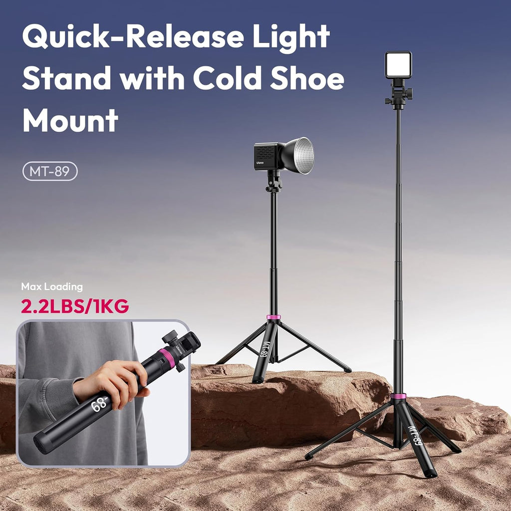 ULANZI MT-89 Extendable Tripod Aluminum, 82" Portable Adjustable Light Stand with 1/4" Screw Quick Release, Camera Phone Tripod for Camera Video Light Smartphone, Lightweight for Travel,Up Load 2.2LBS