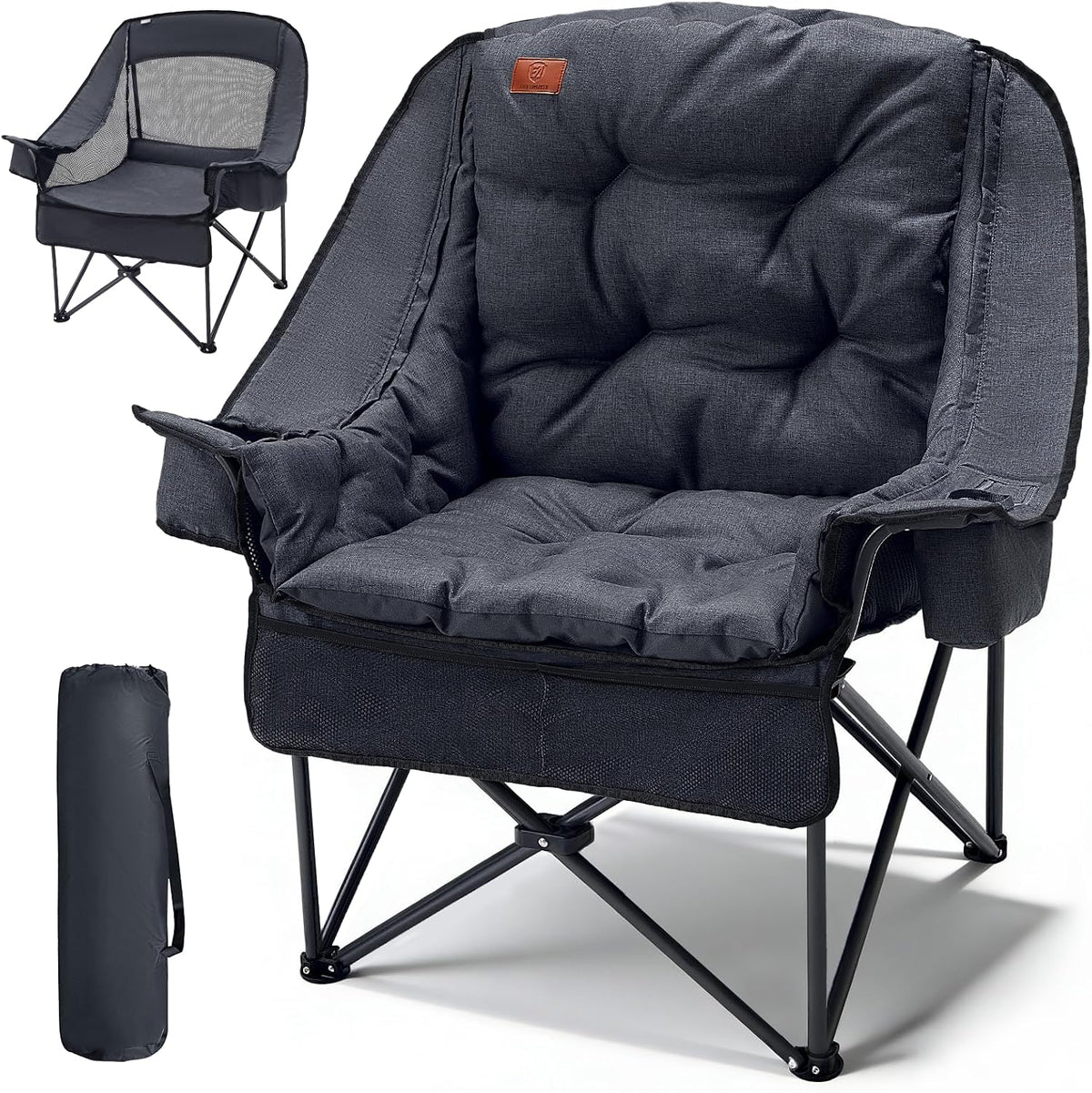 EVER ADVANCED XL Camping Chair with Detachable Cushion Support 400LBS Black