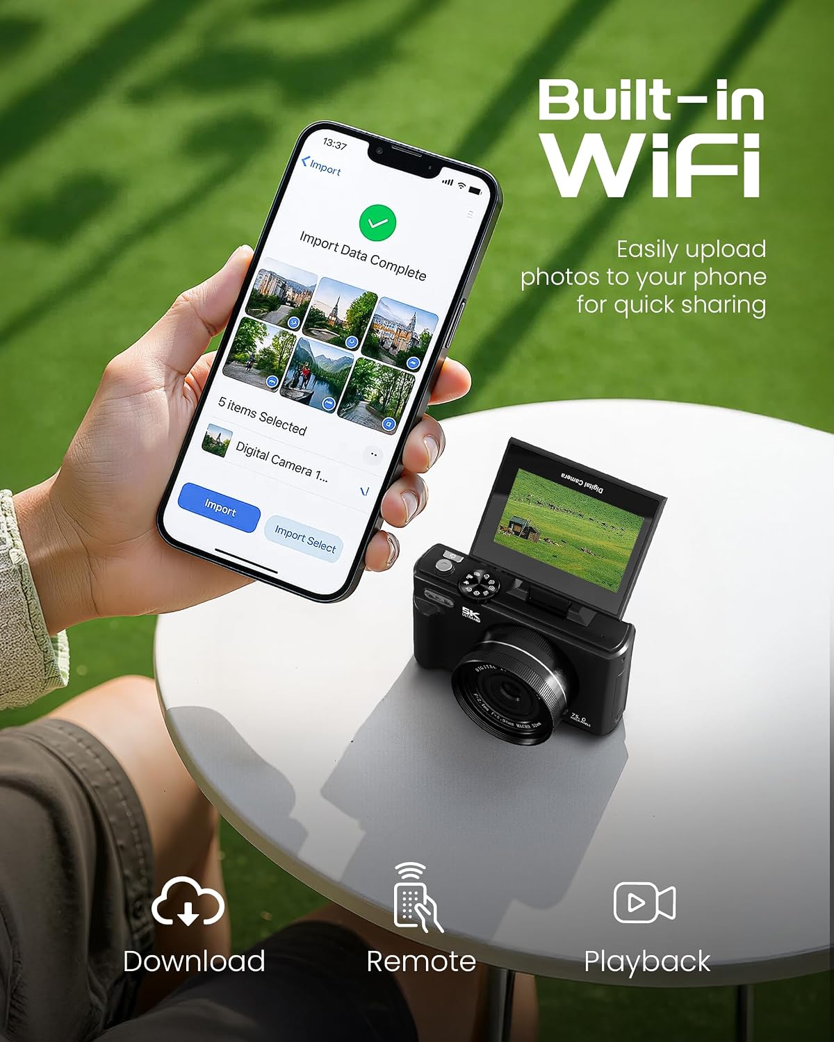 5K 75MP Digital Camera for Photography with WiFi - Autofocus Vlogging Camera for YouTube with 64GB SD Card, 18X Zoom 3" 180° Flip Screen Compact Travel Camera with 2 Batteries for Teens and Beginner