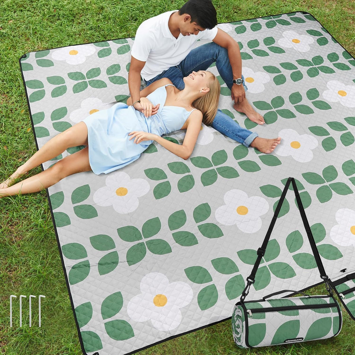 Picnic Blankets,Beach Blanket Waterproof Sandproof w/Strap,Green