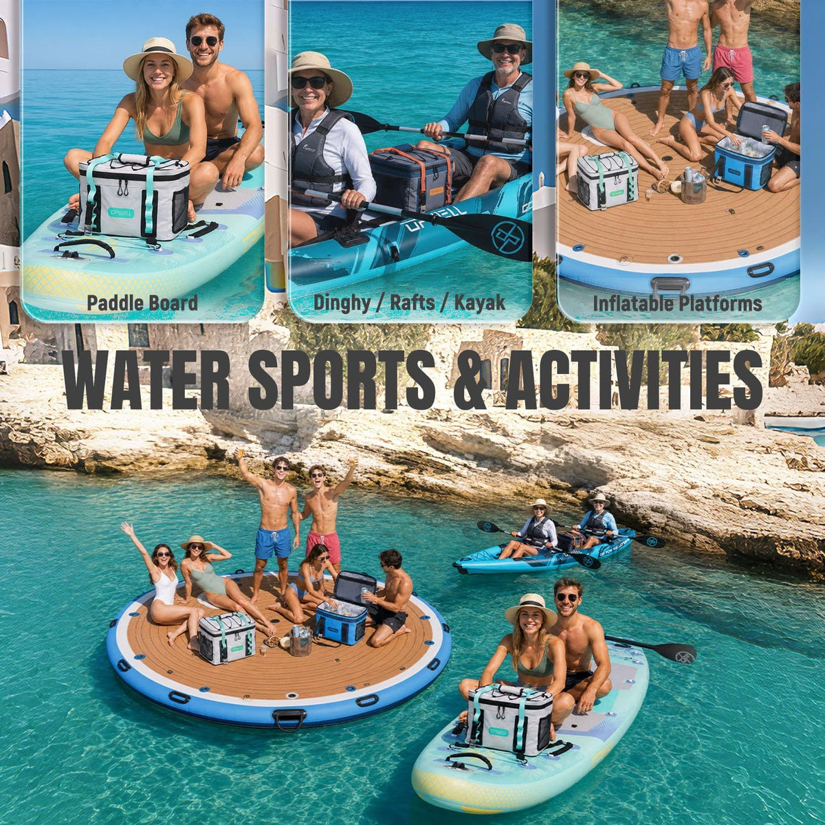 UPWELL Paddle Board Accessories, Waterproof SUP Cooler Bag with TPU Zipper, PVC Dry Bag, 42 Cans Surf Kayak Cooler