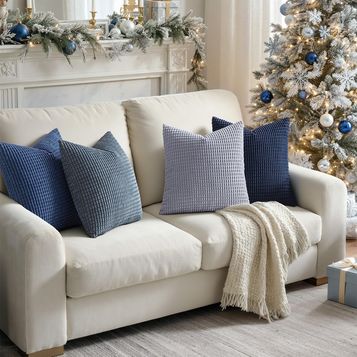MIULEE Decorative Throw Pillow Covers 18x18 Inch Set of 4 Coastal Blue