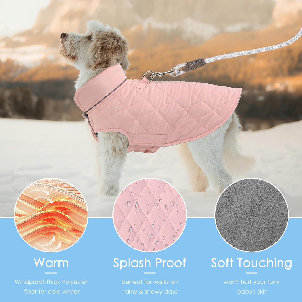 Mile High Life Dog Warm Coat, Small Dog Winter Jacket Windproof Water Resistant Cold Weather Coats Cozy Snow Jacket Vest for Puppies (Pink, Medium Chest: 17.3")