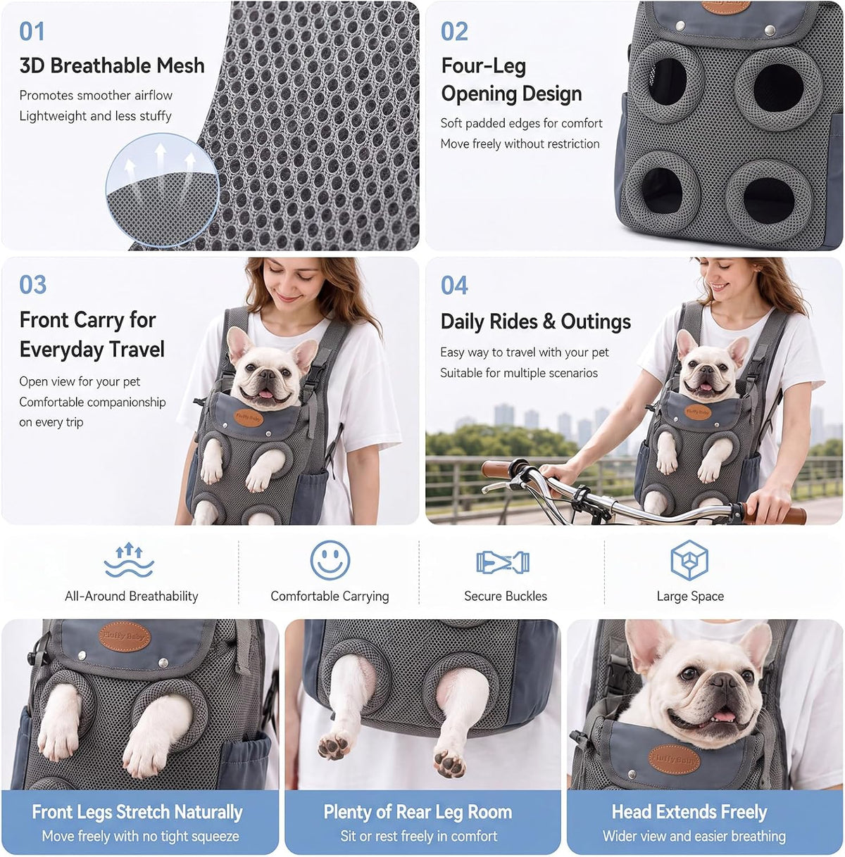 Yalikop 8-10kg Dog Carrier Backpack Front Facing Dog Carrier Backpack