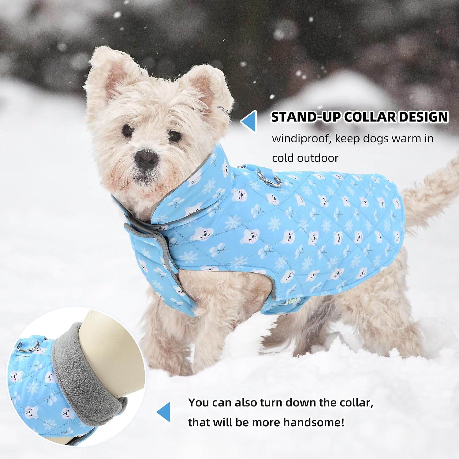 Mile High Life Dog Warm Coat, Small Dog Winter Jacket Windproof Water Resistant Cold Weather Coats Cozy Snow Jacket Vest for Puppies (Blue, Medium Chest 17.3")