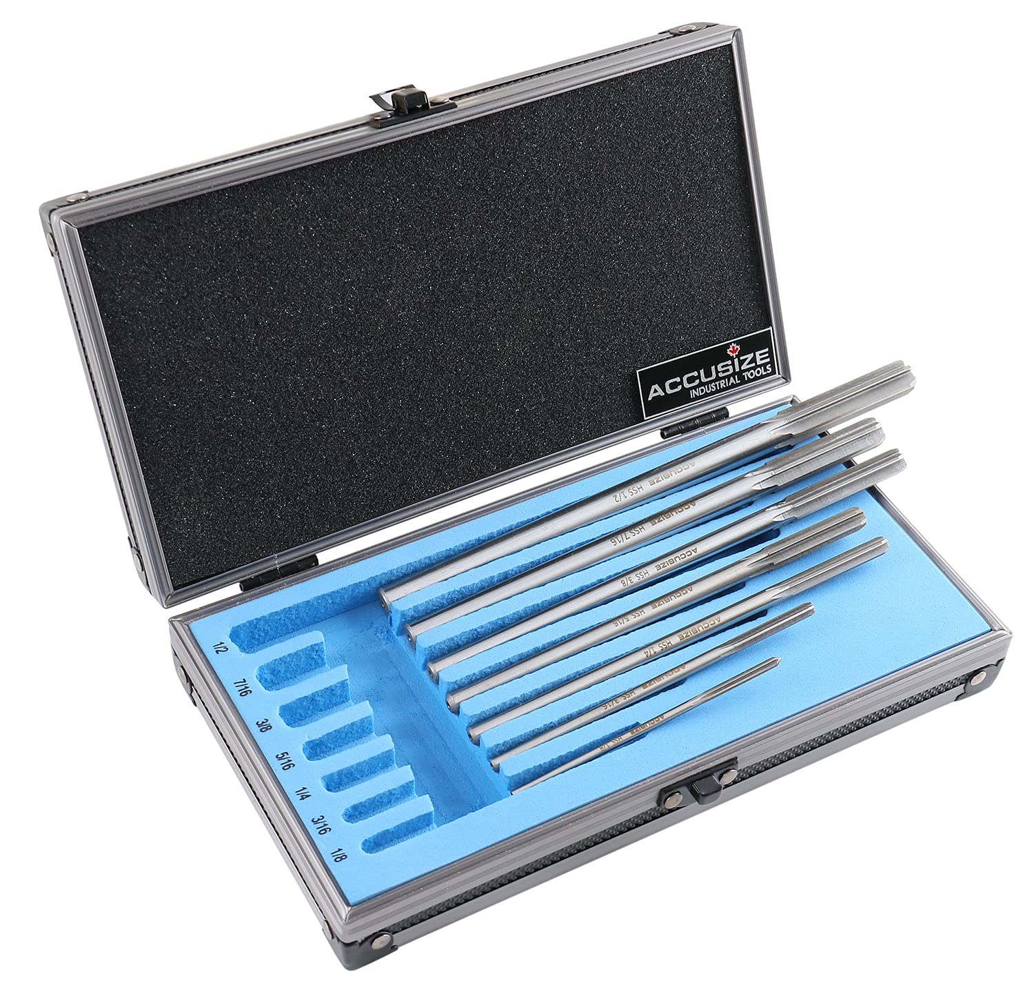 Accusize Industrial Tools Chucking Reamer Set, 1/8" to 1/2" by 1/16", 7 Pc