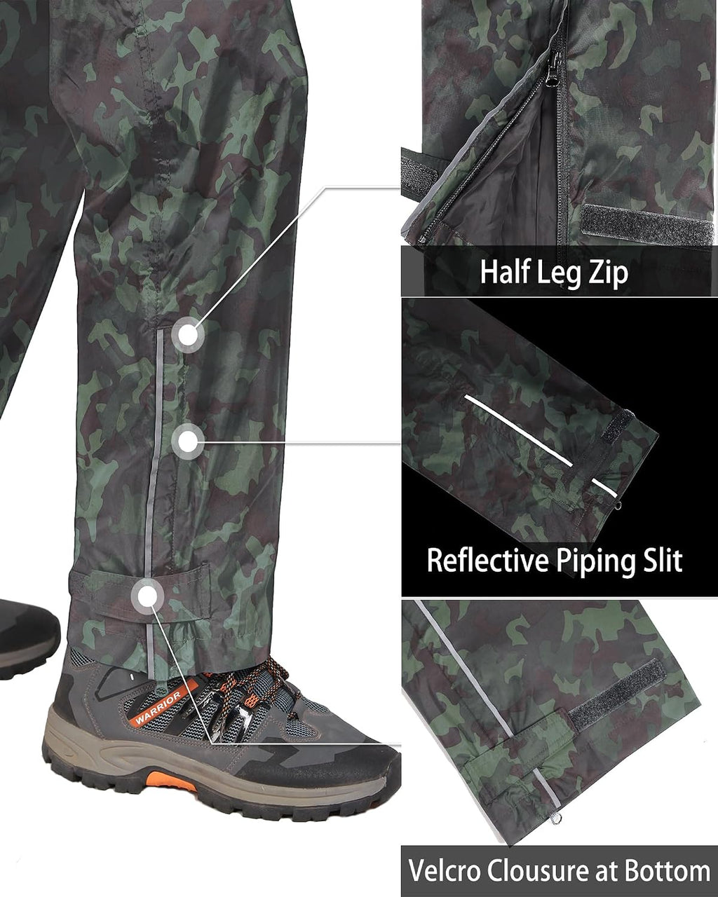 33,000ft Men's Rain Pants, Waterproof Rain Over Pants, Windproof Pants
