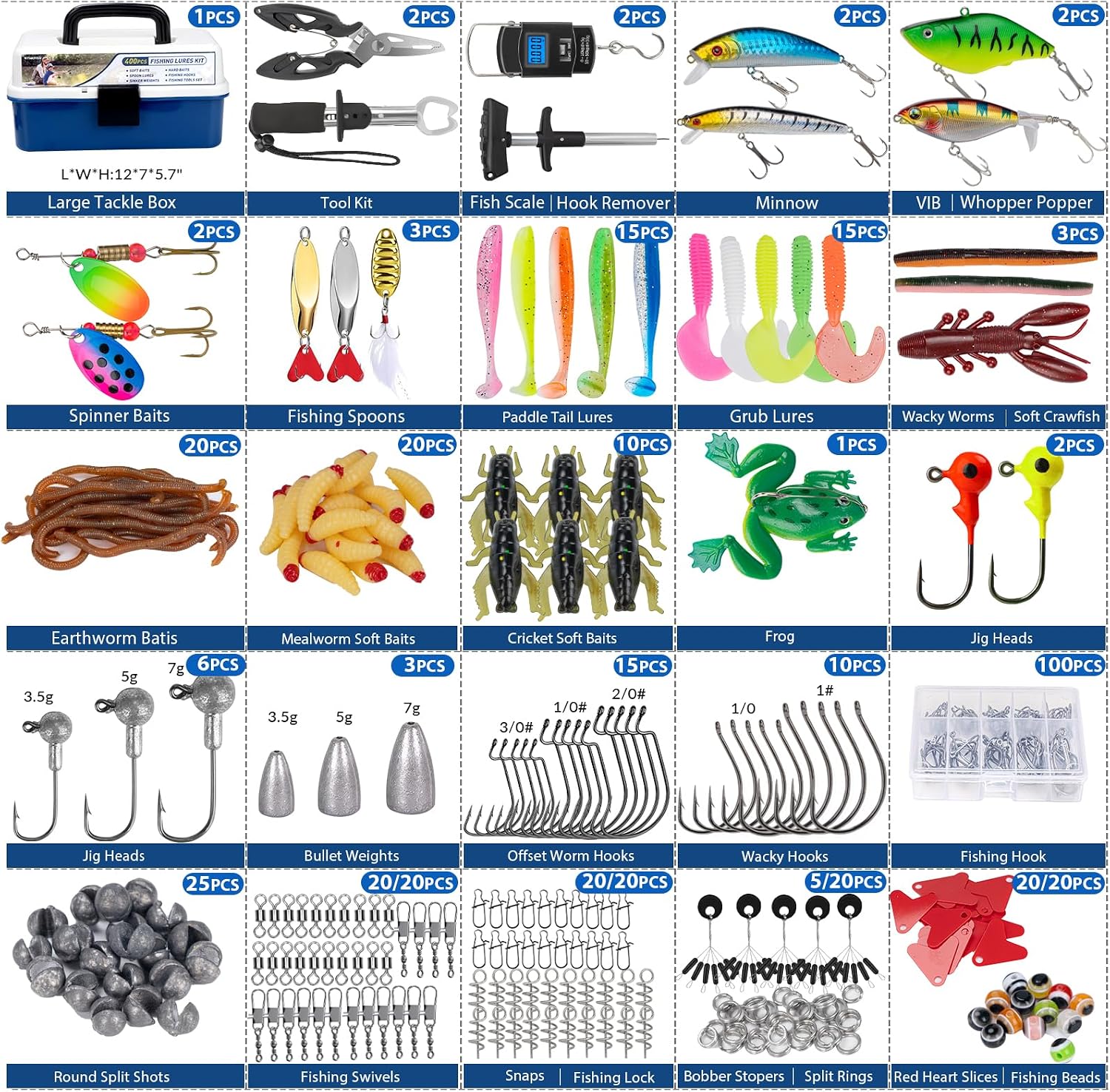 THKFISH 400PCS Fishing Lures Accessories Kit with Large 3-Layer Tackle Box Complete Freshwater Bass Fishing Gear Tools Set with Pliers, Fish Scale, Crankbait, Hooks, Weights Gift for Men