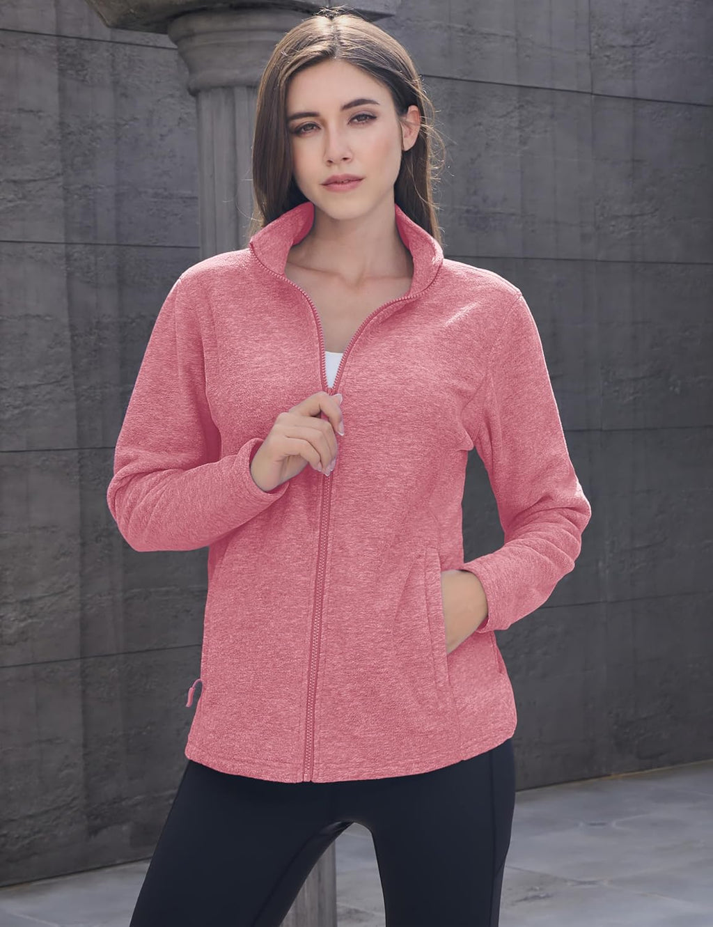MAGCOMSEN Womens Fleece Zip Up Jacket with Pockets Lightweight Soft Coat