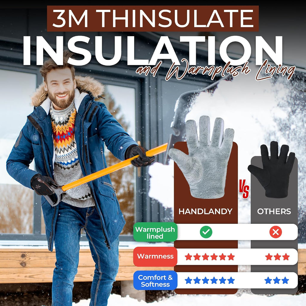 HANDLANDY Winter Work Gloves for Men Women, 3M Thinsulate Insulated Thermal Waterproof Skiing Hiking Cold Weather Gloves