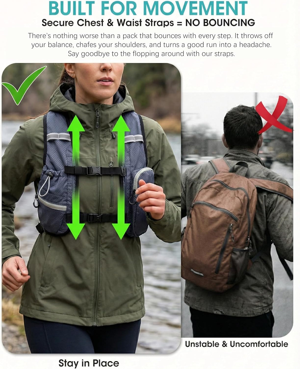 Foldable Small Hiking Backpack with 3 Strap Pockets – Lightweight 300D Spill-proof Daypack for Men Women – Packable Small Travel Backpack with Chest Strap & Trekking Pole Holder – Durable Outdoor Bag