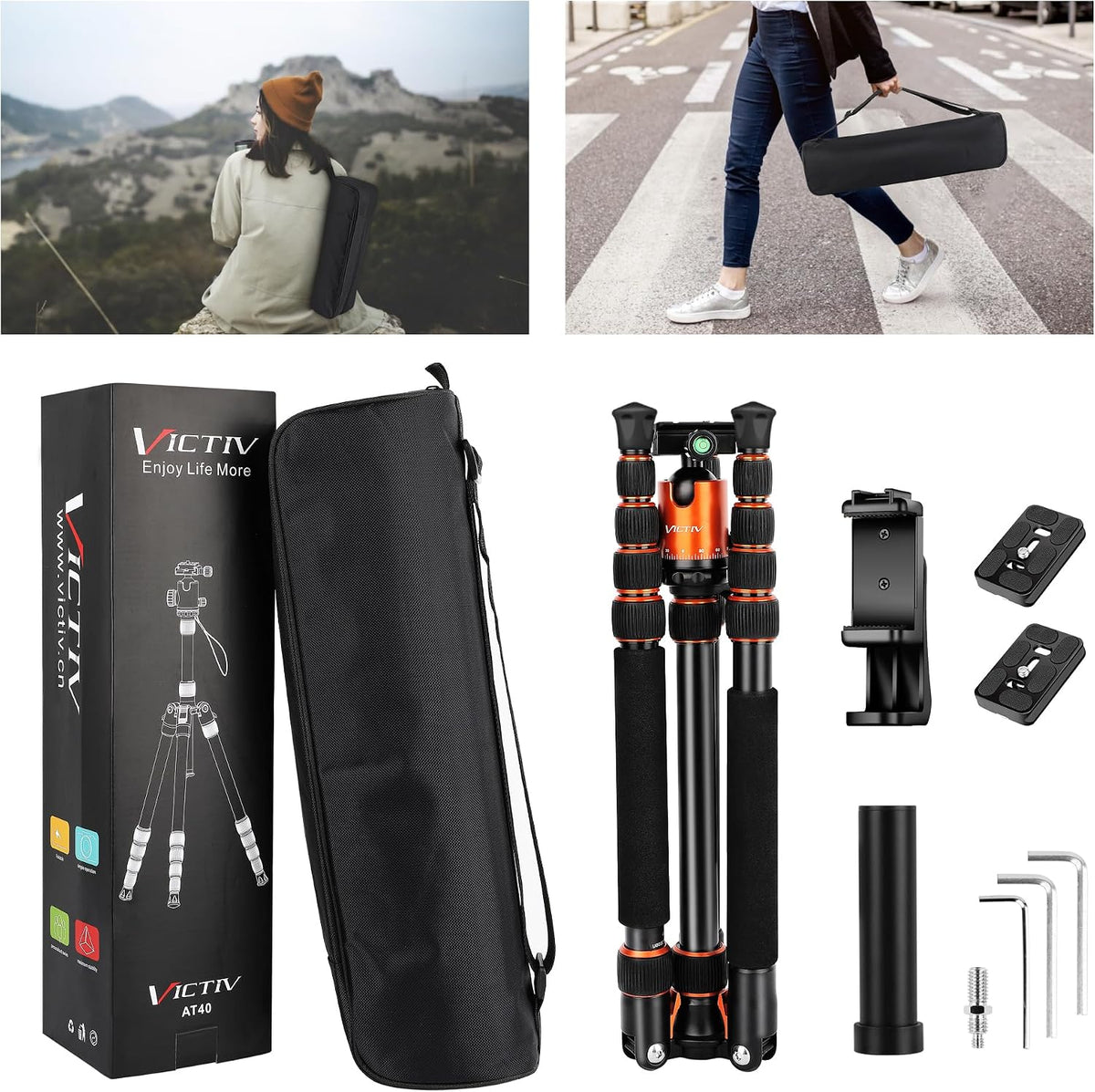 Victiv Camera Tripod, 80" Ball Head Tripod with Carry Bag & Phone Holder