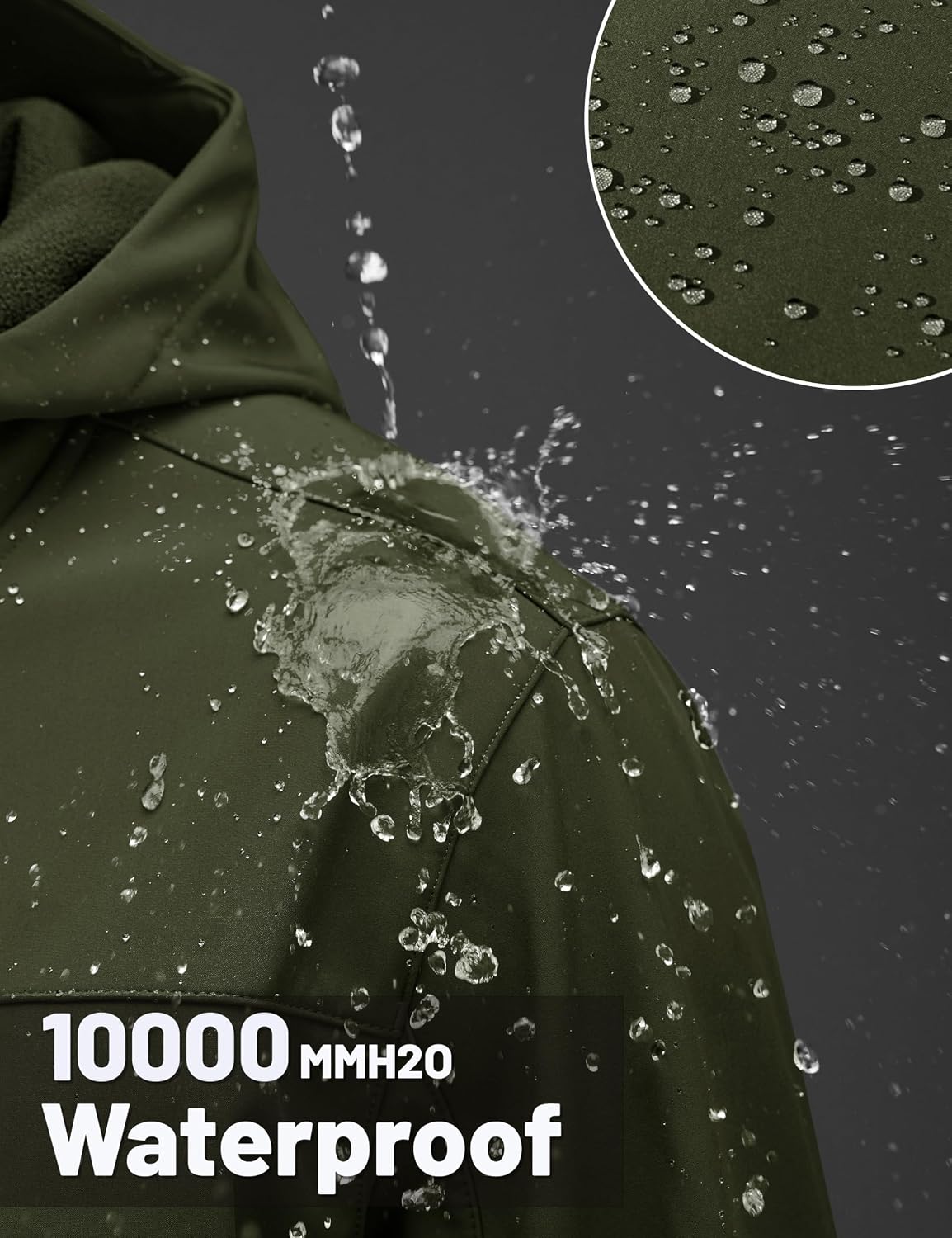 TACVASEN Men's Hooded Softshell Waterproof Fleece Lined Lightweight Jackets