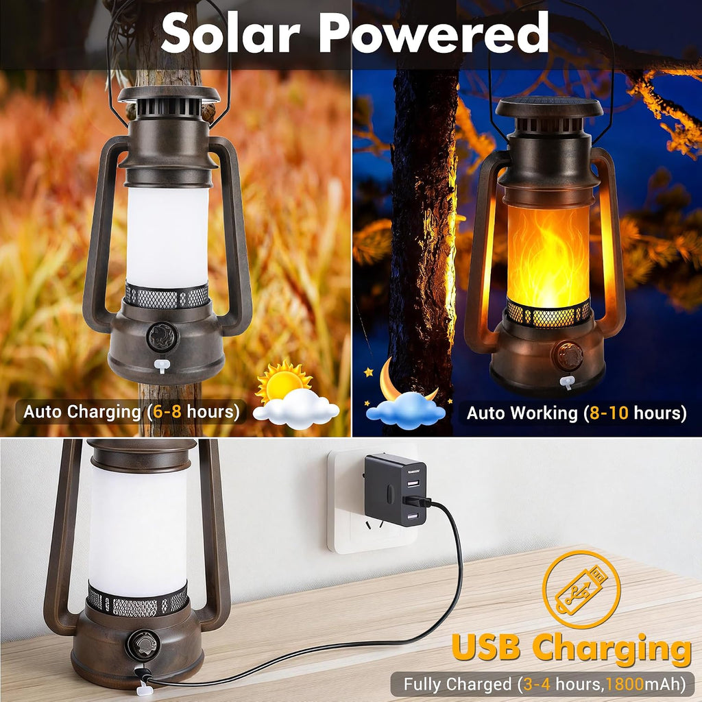 Toodour Solar Lantern Outdoor Lights, 2 Pack Vintage Solar Camping Lantern