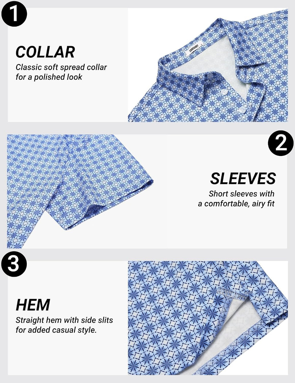 COOFANDY Mens Golf Polo Shirts Short Sleeve Quick Dry Casual Collared Shirt