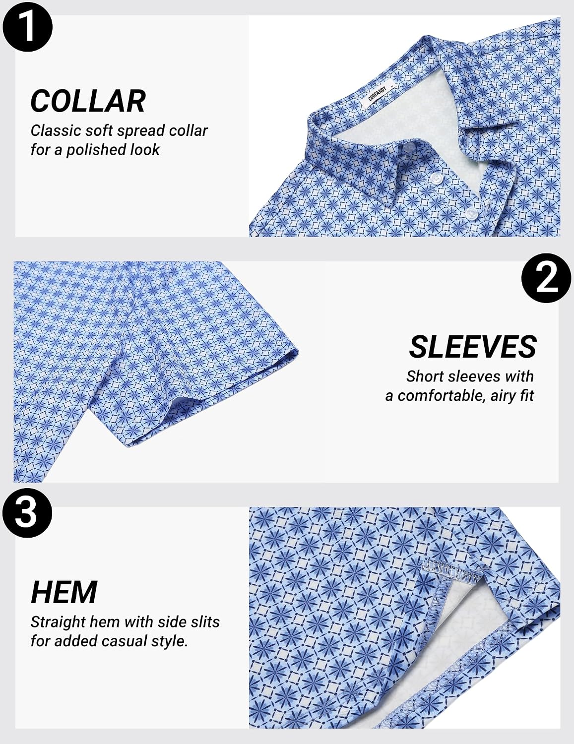 COOFANDY Mens Golf Polo Shirts Short Sleeve Quick Dry Casual Collared Shirt