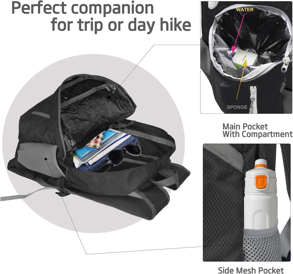 35L Foldable Waterproof Backpack For Outdoor Sports Travel Inside Wet Clothes Compartment Packable For Multiple