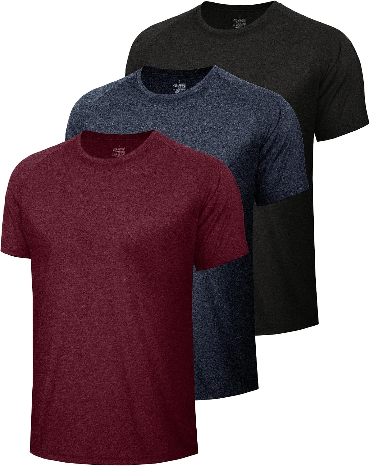BOOJO 3 Pack Workout Mens Shirts - Quick Dry Causal Moisture Wicking Gym Athletic Short Sleeve T-Shirts for Running Sport
