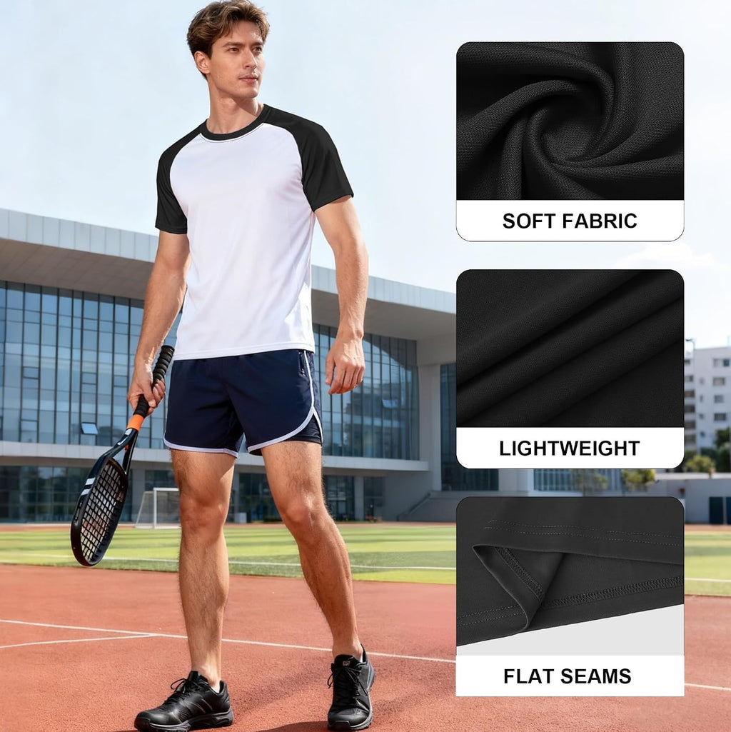 HovSiyla 5 Pack Mens Quick Drying Shirts Crew Neck Loose Breathable Cool Workout Running Athletic Outdoor Sports Casual Tops