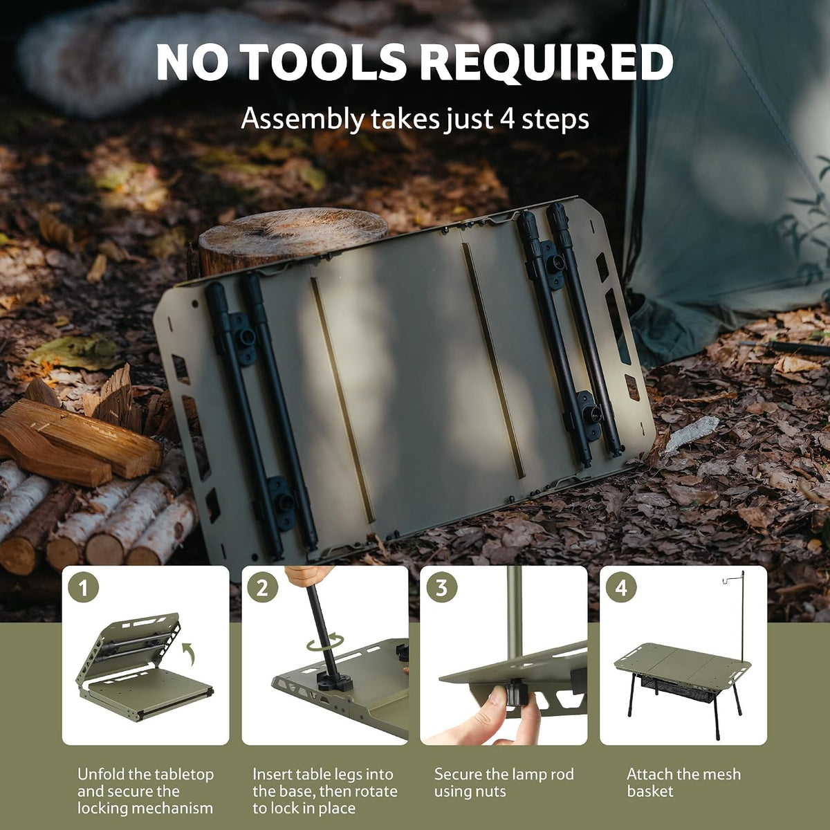 Naturehike Tactical Camping Table - Adjustable Height, 5.7 lbs, Quick Setup