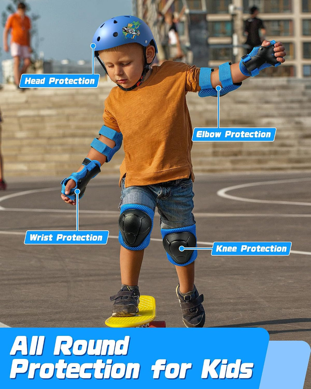 Kids Bike Helmet Set, Adjustable Helmet for Ages 2-3-5-8-14 Year Boys Girls, Toddler Pad Set with Knee and Elbow Pads for Bike, Roller, Skating, Scooter, Longboard and More Sports, 6 Color