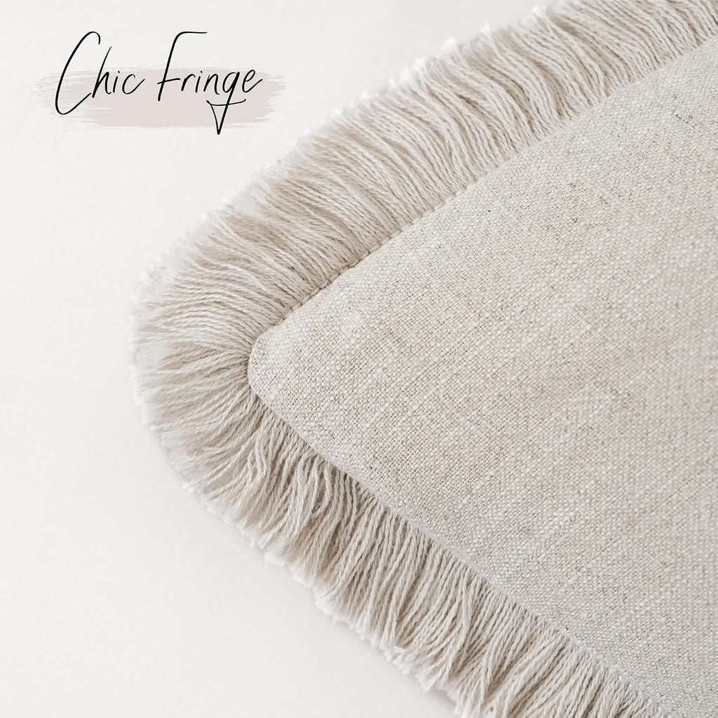 Foindtower Decorative Linen Fringe Throw Pillow Covers 20×20 Inch,Beige