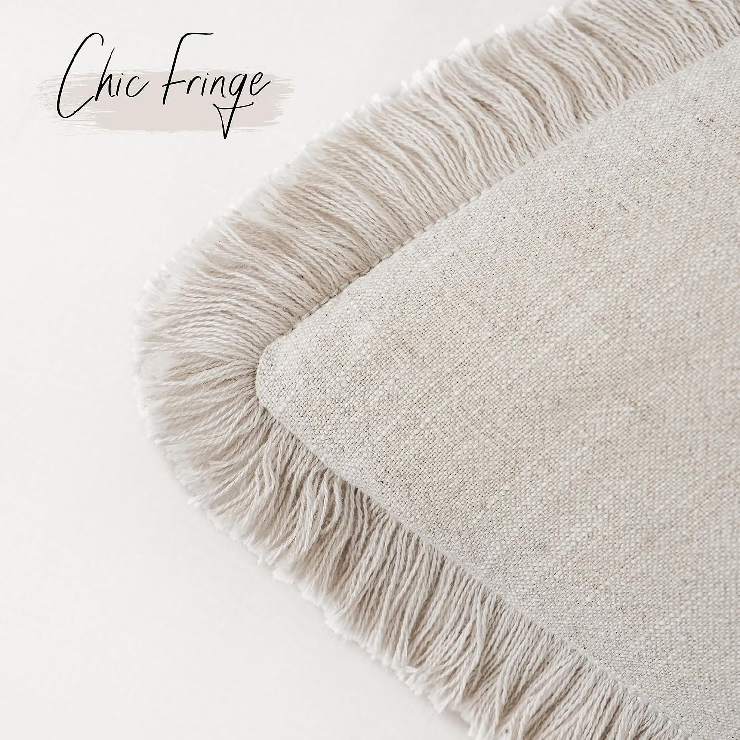 Foindtower Decorative Linen Fringe Throw Pillow Covers 20×20 Inch,Beige