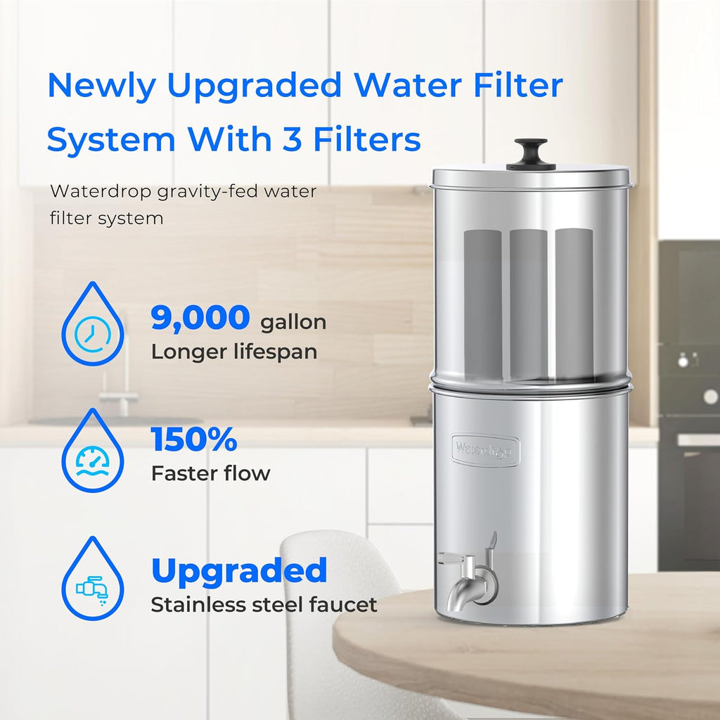 Waterdrop TK-AE Gravity Water Filter System, with 3 Black Carbon Filters
