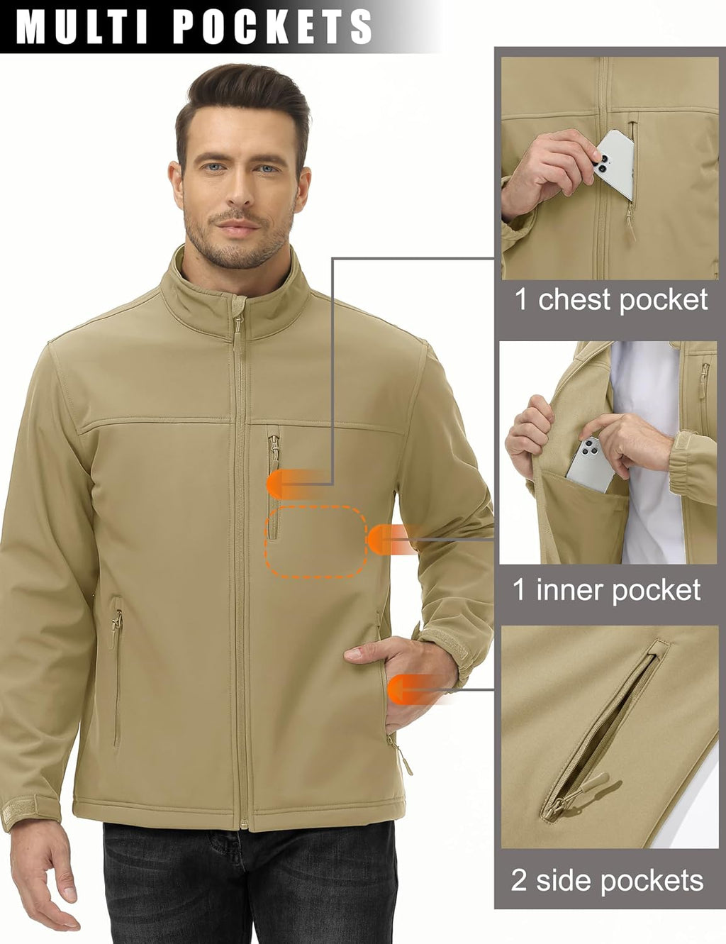 MAGCOMSEN Mens Lightweight Softshell Jacket Fleece Tactical Waterproof Coat