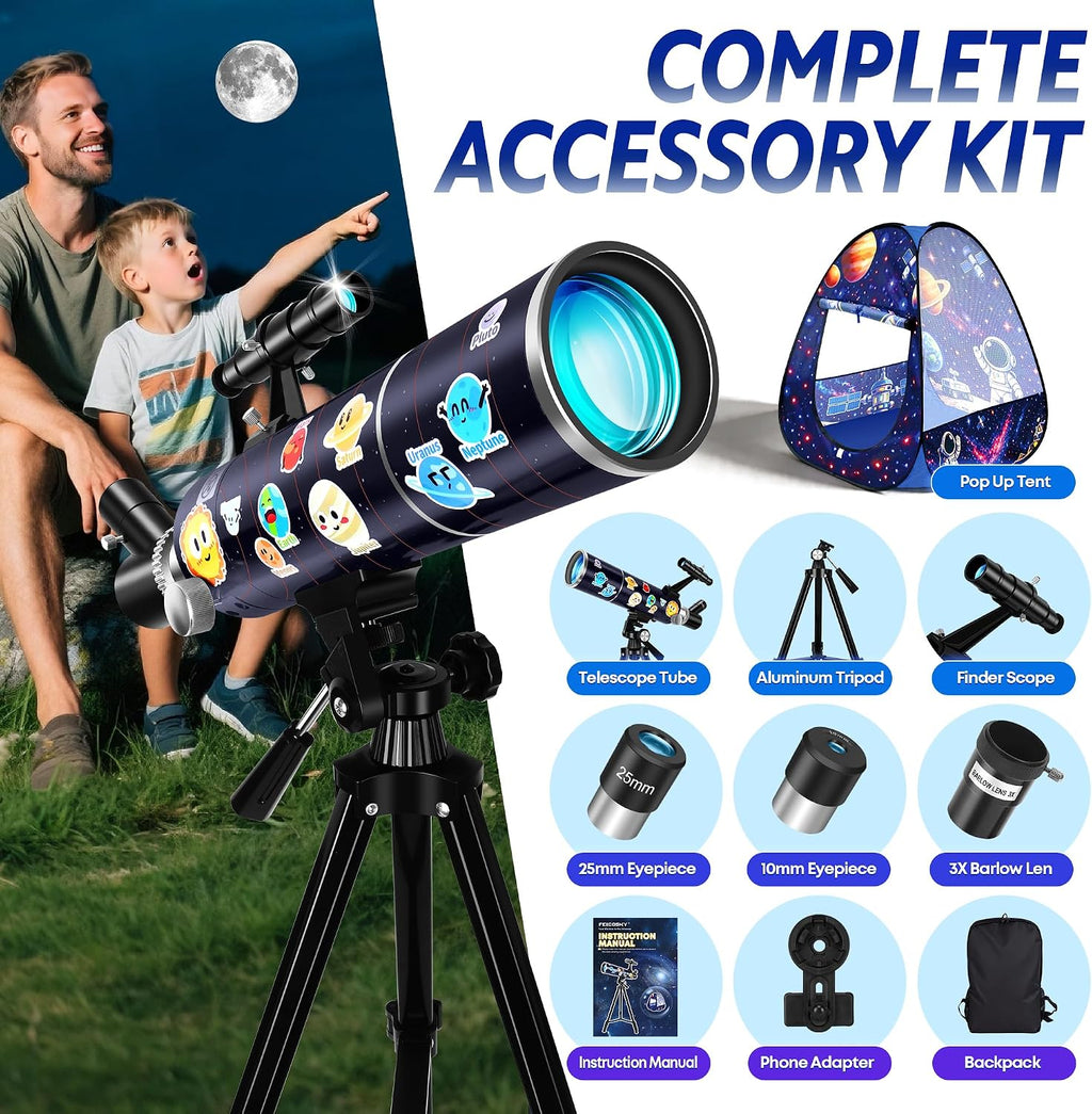 80mm Portable Telescope Kit for Adults & Kids with Pop-Up Tent