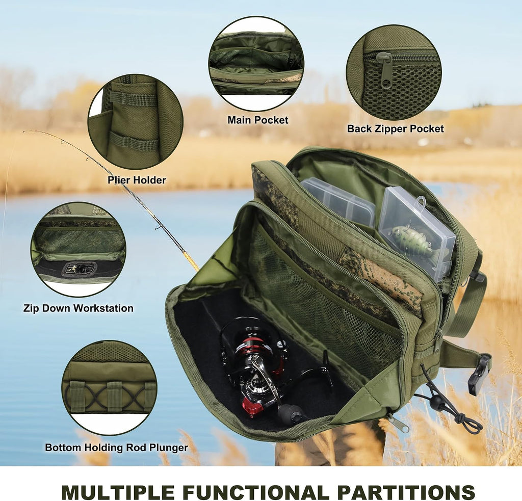 MYDAYS Fishing Chest Pack, Fly Fishing Bag for Men and Women, Tackle and Fly Boxes Storage Pack, Hunting Binocular Pack (Green)