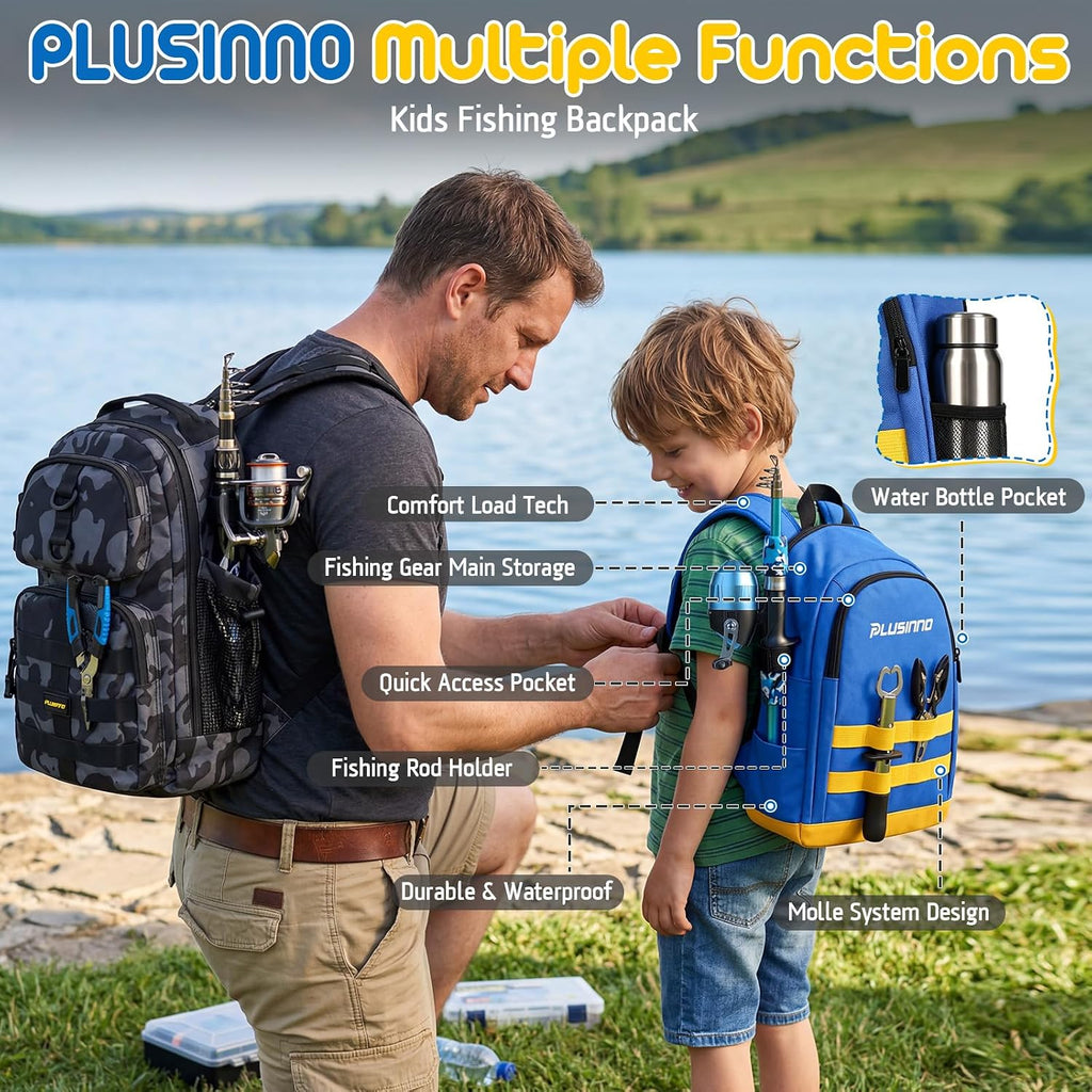 PLUSINNO Kids Fishing Pole, Telescopic Fishing Rod and Reel Combo, Fishing Gear Kit with Backpack, Tackle Box, Spincast Reel, Youth Toddler Fishing Poles for Boys Girls Age 3-5 5-10