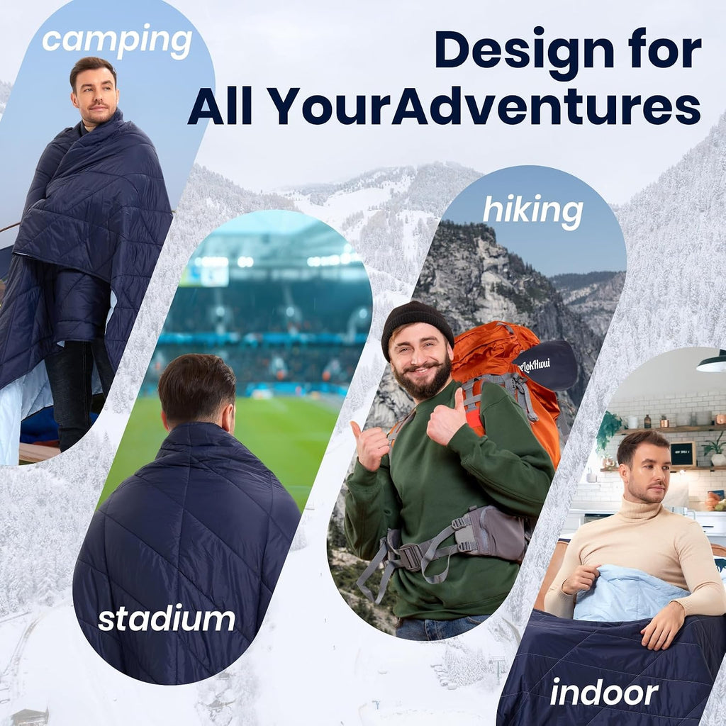 Ultralight Puffy Blanket, Outdoor Camping Blanket, Water-Resistant and Packable, Great for Camping, Stadium, Traveling, Backpacking, Picnic and Beach. 79"x55". Royal Blue