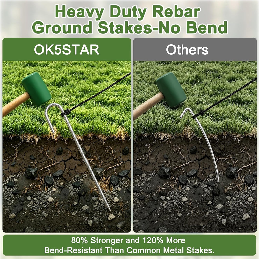 12 Inch J Hook Rebar Stakes 30 Pcs, Heavy Duty Metal Tent Stakes