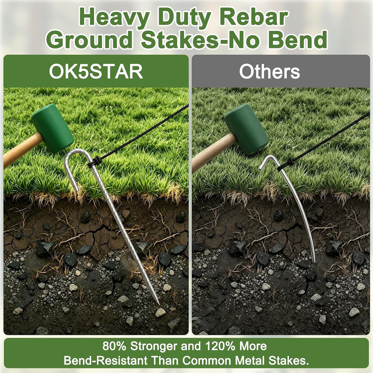 12 Inch J Hook Rebar Stakes 30 Pcs, Heavy Duty Metal Tent Stakes