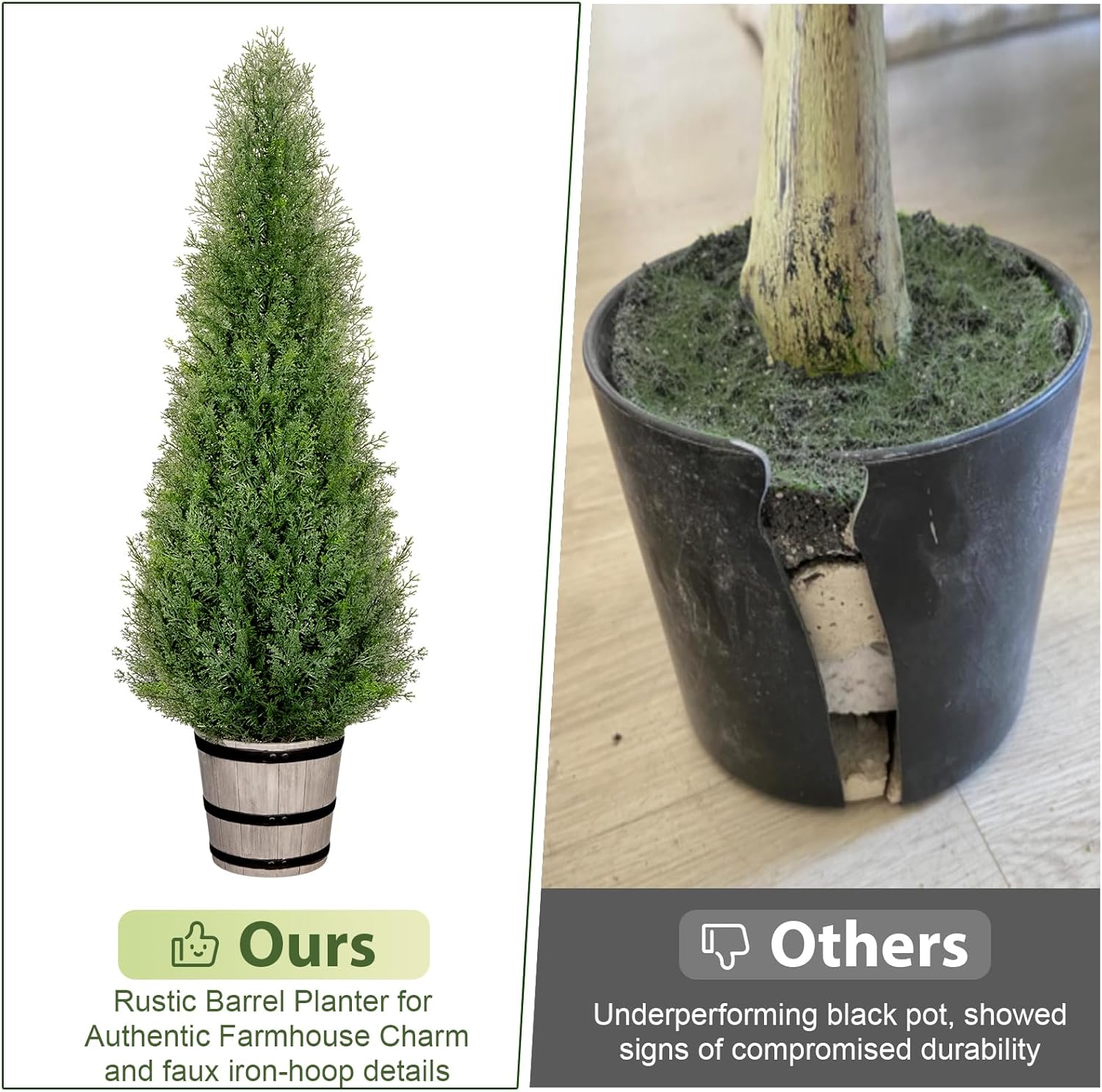 VIVATREES 3FT Artificial Cedar Topiary Trees with Rustic Barrel Planter, Outdoor Indoor Realistic Faux Pine Shrubs Plants, Fake Cypress Trees for Home Offices Porch Decor, Set of 2