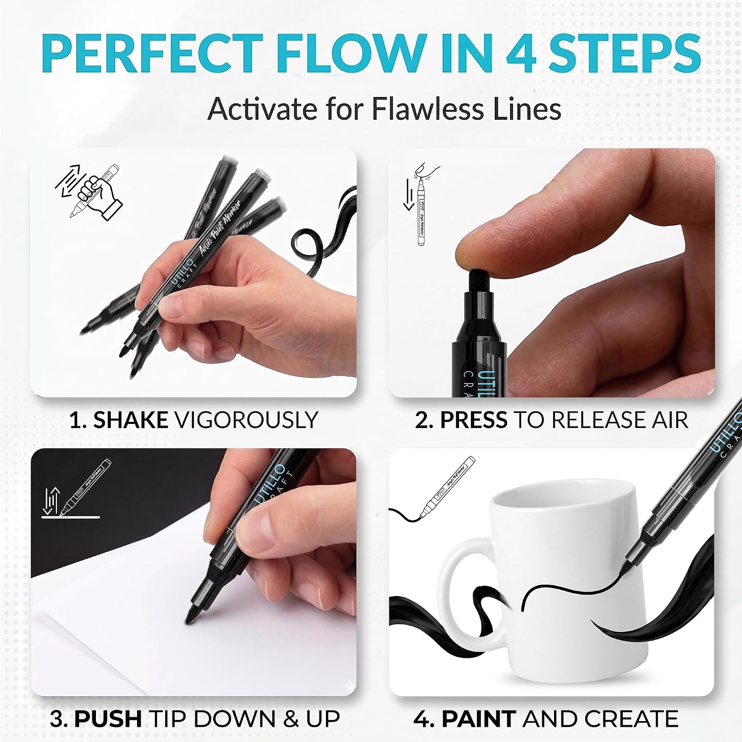 Utillo Craft Black Paint Pen (8-Pack), 0.7mm Extra Fine Black Paint Markers