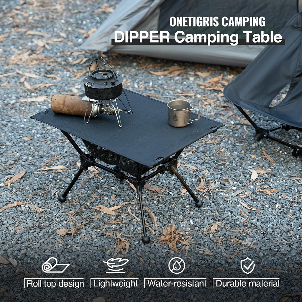 ONETIGRIS Dipper Camping Table, Lightweight Portable Folding Table with Mesh Storage Net, High/Low Options, Ideal for Camping, Hiking, Tailgating, Beach, Picnic, Travel, Backyard