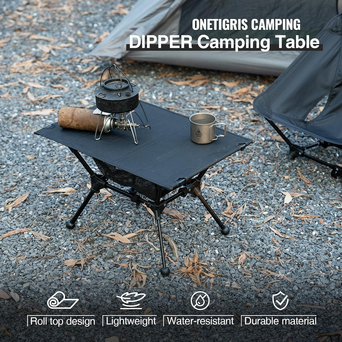 ONETIGRIS Dipper Camping Table, Lightweight Portable Folding Table with Mesh Storage Net, High/Low Options, Ideal for Camping, Hiking, Tailgating, Beach, Picnic, Travel, Backyard