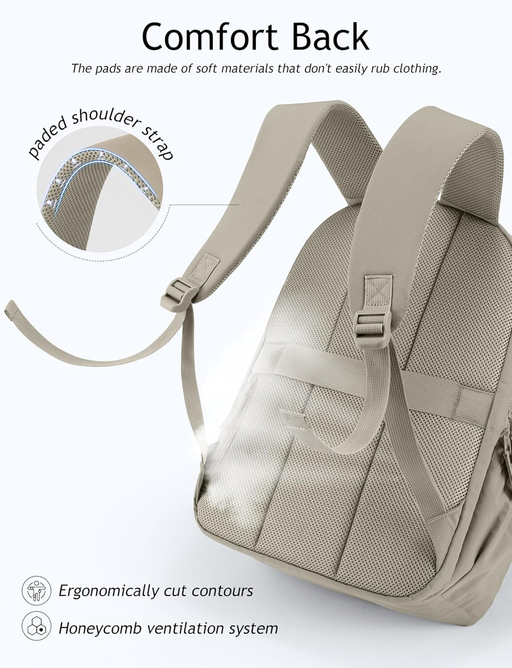 Uselike Travel Backpack for Women, 15.6 Inch Laptop Backpack, Quilted College Bookbag, Cute Work Backpacks, Water Resistant (Khaki Ash)