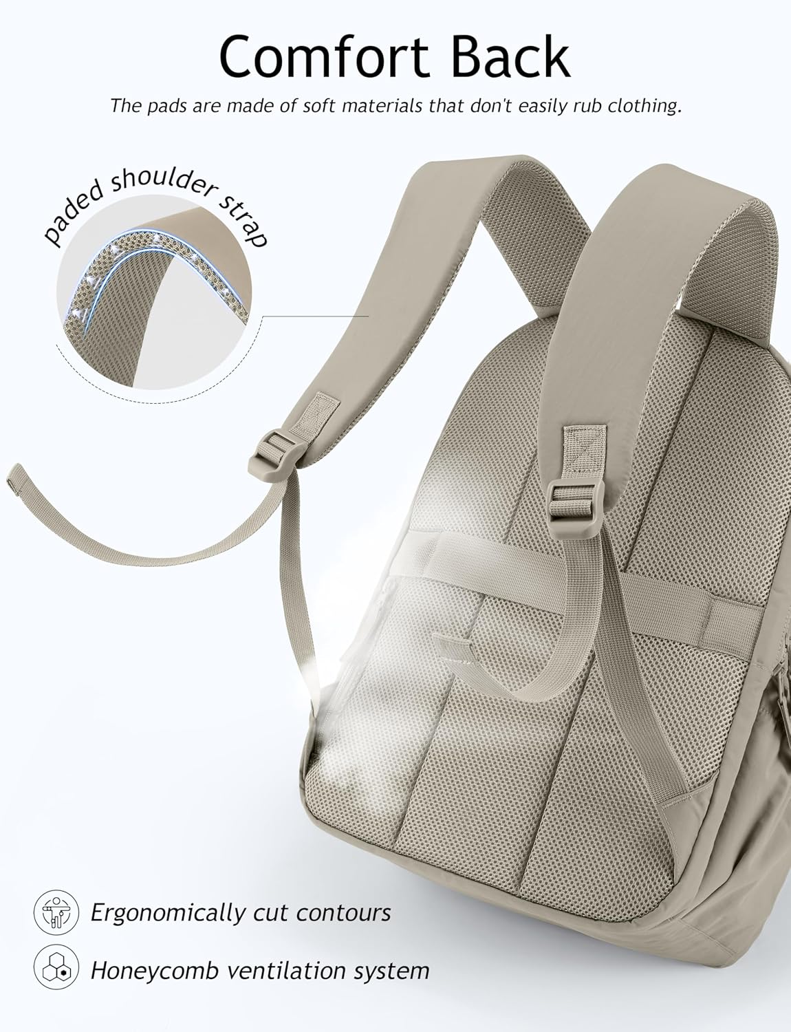 Uselike Travel Backpack for Women, 15.6 Inch Laptop Backpack, Quilted College Bookbag, Cute Work Backpacks, Water Resistant (Khaki Ash)